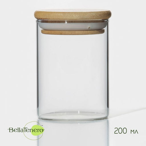 Банка для сыпучих продуктов BellaTenero Эко, 200 мл, 6.58.5 см, с бамбуковой крышкой, стекло, прозрачная
