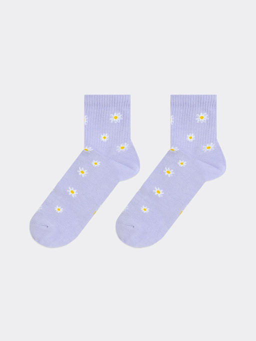 Цена за 5 пар! Носки женские фиолетовые с рисунком в виде ромашек - Mark formelle фото 3
