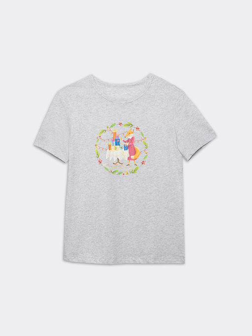 Хлопковый комплект (серая футболка с принтом и брюки в красную клетку) - Mark formelle фото 4