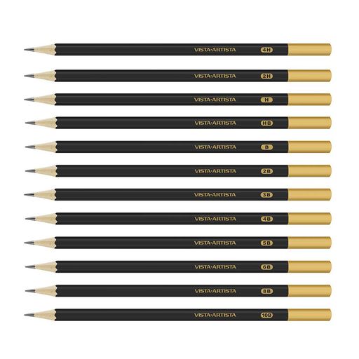 VISTA-ARTISTA VAGPG-12 Чернографитные карандаши 12 оттенков серого набор заточенный 8 х 12 шт. ассорти 4H-10B
