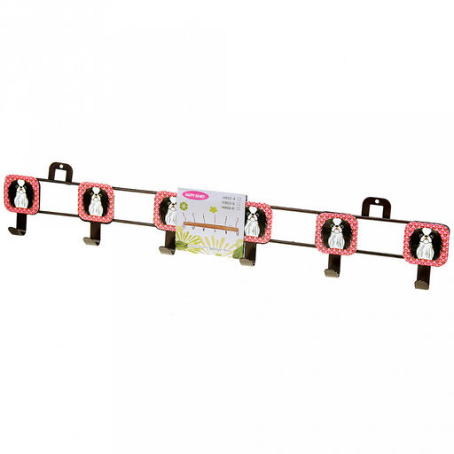 Вешалка-планка металлическая, окрашенная, 6 крючков, 51х9см, коричневый, вставка - декор микс (Китай)