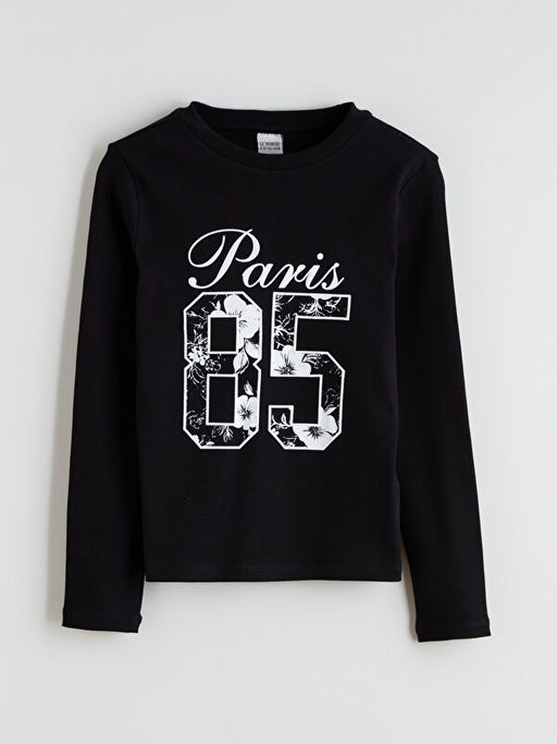 Bisiklet Yaka Paris Bask?l? K?z ?ocuk Ti??rt