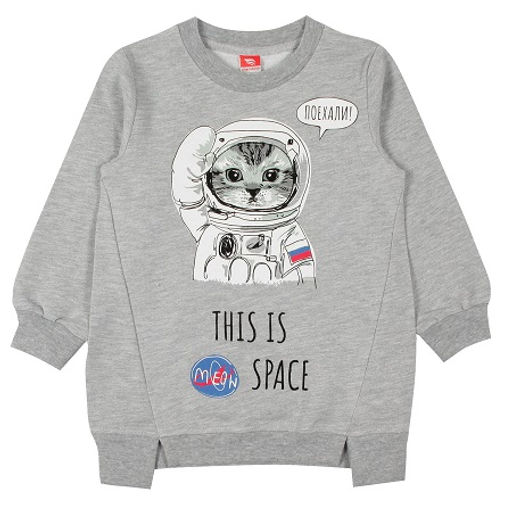 CRB wear/CWK 62510-1 Платье модель туника для девочки, серый меланж/Ex.Cherubino  фото 2