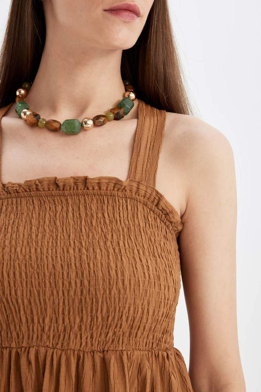 Платье миди с квадратным вырезом и бретелями - Defacto фото 4