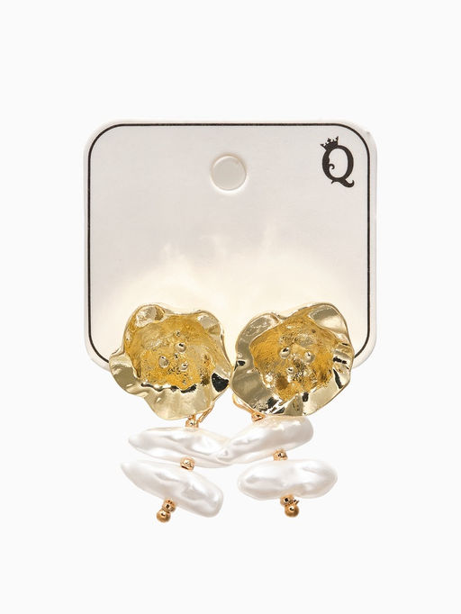 Серьги жемчуг Цветы кувшинки, белые в золоте