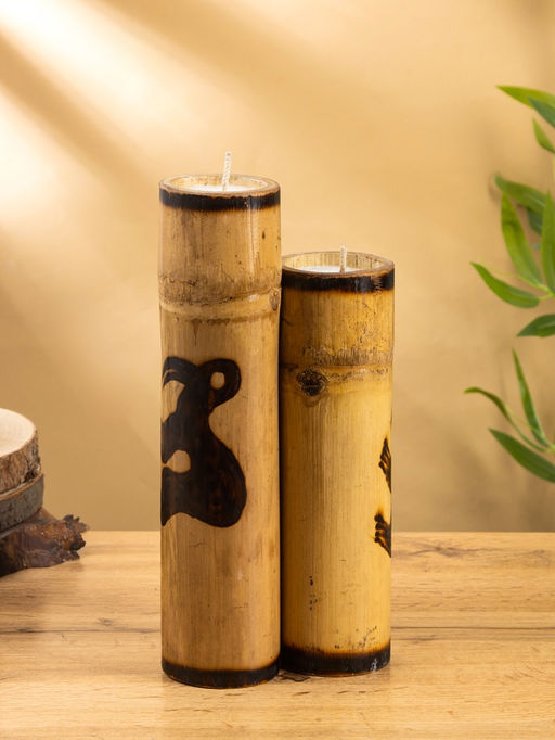 Свеча в бамбуке тройная «Птица», 14×14×30 см, 100 мл, бежевая