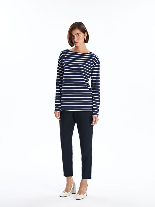 Bisiklet Yaka ?izgili Kad?n Ti??rt