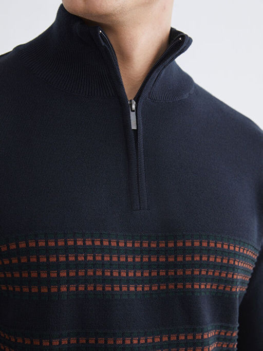 Dik Yaka ?izgili Erkek Triko Kazak