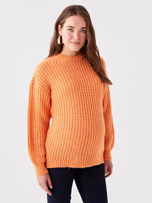 Bisiklet Yaka D?z Uzun Kollu Hamile Triko Kazak