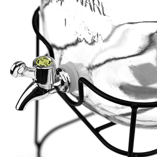 Лимонадник стеклянный с винтовой крышкой "Домашние напитки" 8л, 19,5х19,5см h31см, д/горловины 12,7см, с краником, металлическая крышка, металлическая подставка 20х20см h19,5см (диаметр основания - 15см) (Китай)