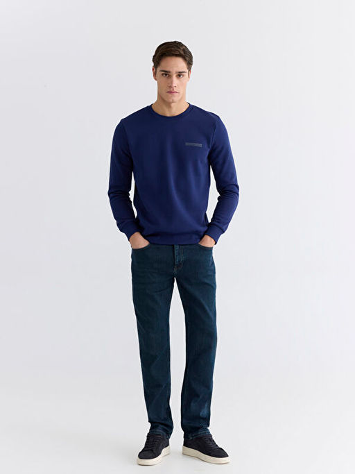 Bisiklet Yaka Bask?l? Erkek Kal?n Sweatshirt