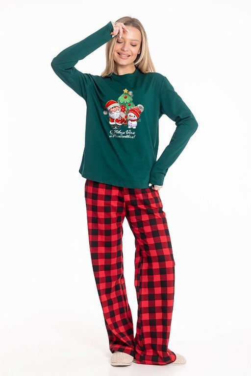 Лонгслив с новогодним принтом М325437Пз зеленый - Елена фото 2