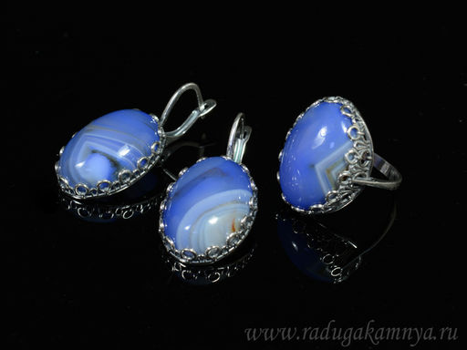 Кольцо Серьги с агатом тонированным, цв. лавандовый размер 19