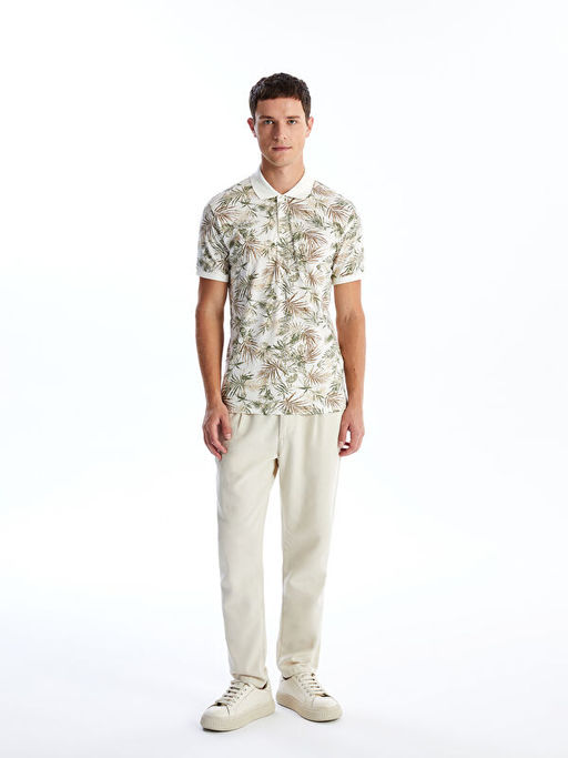 Polo Yaka K?sa Kollu Desenli Penye Erkek Ti??rt