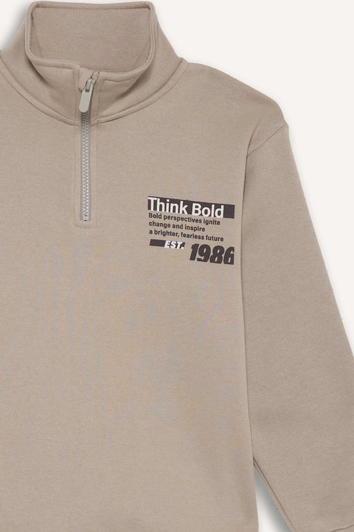 Yar_m Fermuarl_ __i Yumu_ak T_yl_ Bask_l_ Sweatshirt Erkek _ocuk - Defacto фото 8