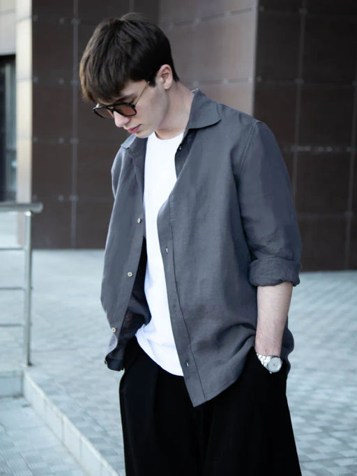 Рубашка мужская Лен Графит - Modamica фото 4