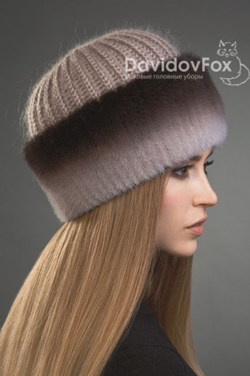 шапка Адель норка трикотаж капучино градэ украшение - Davidovfox фото 2
