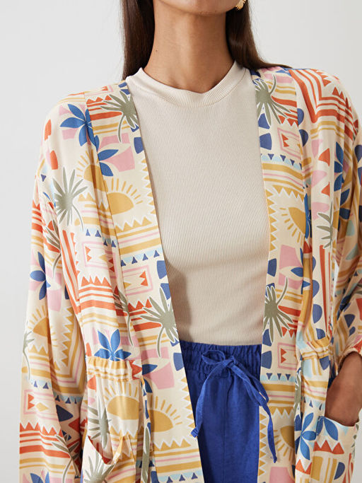 ?al Yaka Desenli Oversize Kad?n Kimono