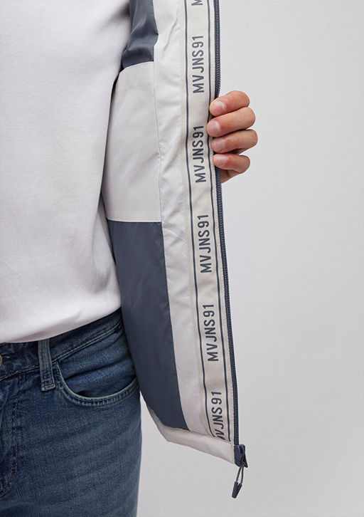 Kapusonlu Ac?k Gri Sisme Mont - Mavi фото 7