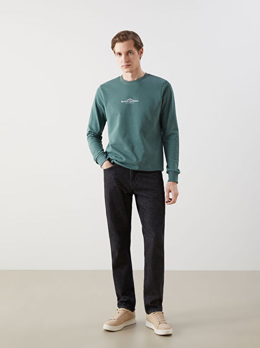 Bisiklet Yaka Uzun Kollu Bask?l? Erkek Sweatshirt
