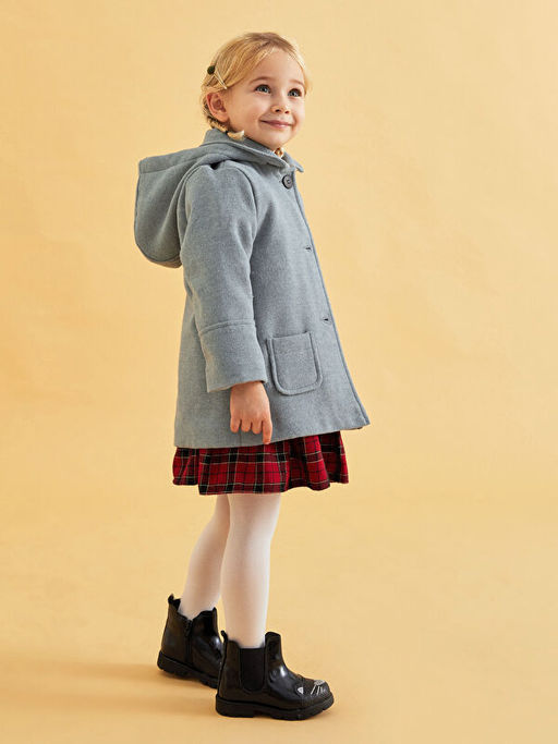 K?z Bebek Kap??onlu Fermuarl? Kal?n Kaban