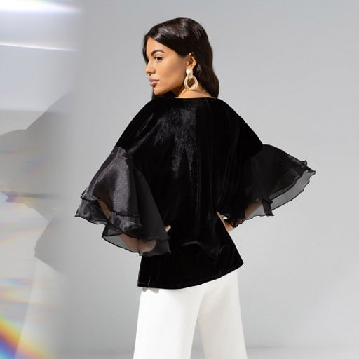 Блуза из бархата и органзы Молниеносная влюбленность (black) - Charutti фото 5