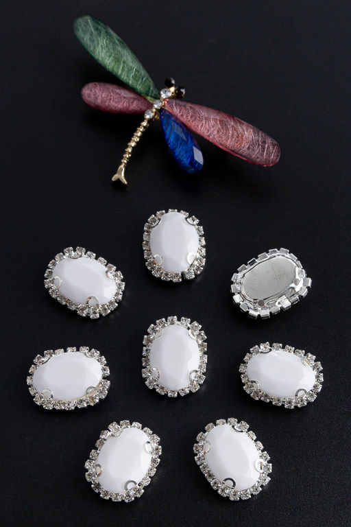 Стразы пришивные в серебряной оправе 17*22 мм Овал (5 шт) SF-1425, белый №26 - Больше подарков фото 2