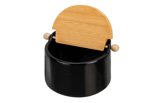 Банка для сыпучих продуктов 500 мл 15*10*11,1 см Черная + откидная бамбук.крышка, керамика - Elan gallery фото 5
