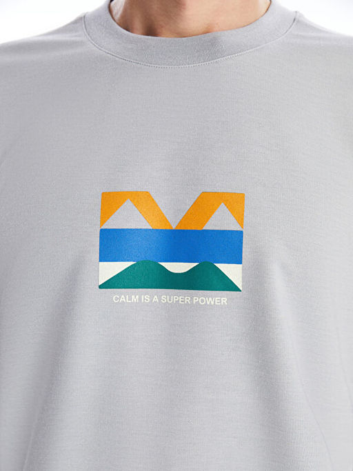 Bisiklet Yaka Uzun Kollu Bask?l? Erkek Sweatshirt