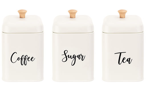 Набор 3 банок для сыпучих продуктов 1,5 л 11,2*11,2*19 см Tea, coffee, sugar с крышками, молочный - Elan gallery фото 4