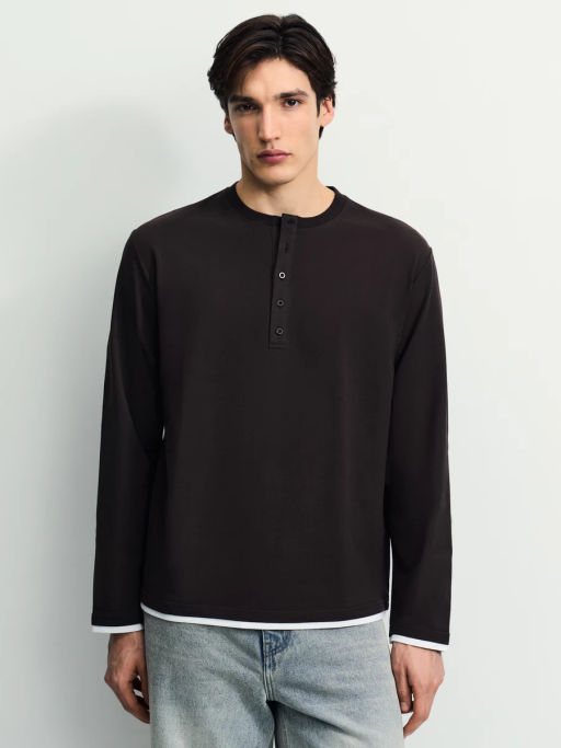 Контрастный лонгслив хенли / Zarina  фото 4