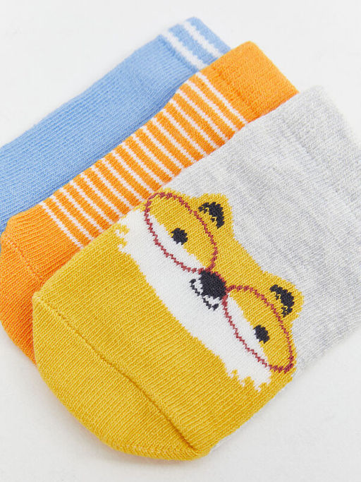 Bask?l? Erkek Bebek Patik ?orap 3l?