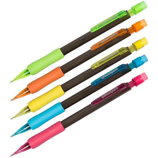 Цена за 2 шт. Карандаш автомат. "OfficeSpace" 0,7мм, с ластиком (XP820C_3620) корпус черный с цвет. деталями, грип