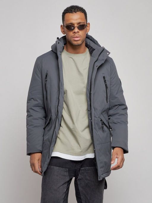 Парка мужская зимняя удлиненная молодежная темно-серого цвета 8305TC - Wonderrman фото 9