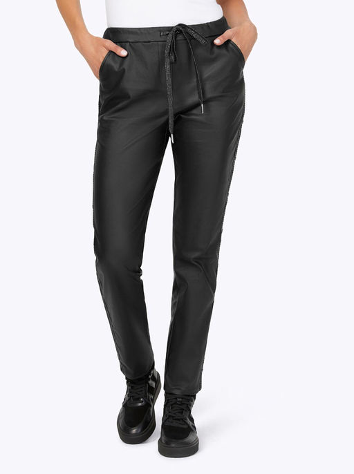 Брюки с иск. кожей, черные - Heine фото 3