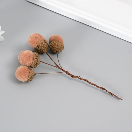 Цветы для декорирования «Жёлудь», бежевый, 1 букет= 6 веточек, d=2 см, 11 см