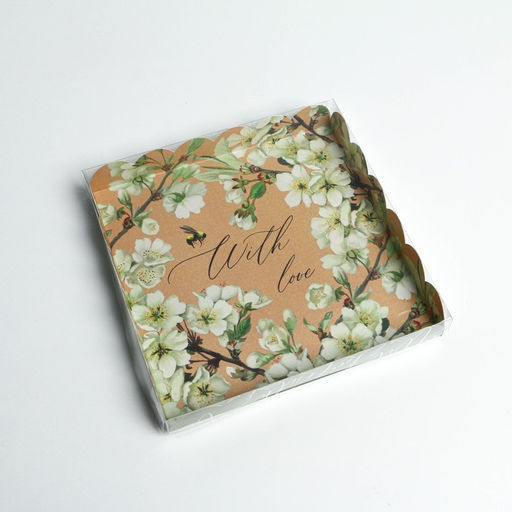 Цена за 5 шт. Коробка для печенья, кондитерская упаковка с пластиковой крышкой, «Пчёлка», 21×21×3 см