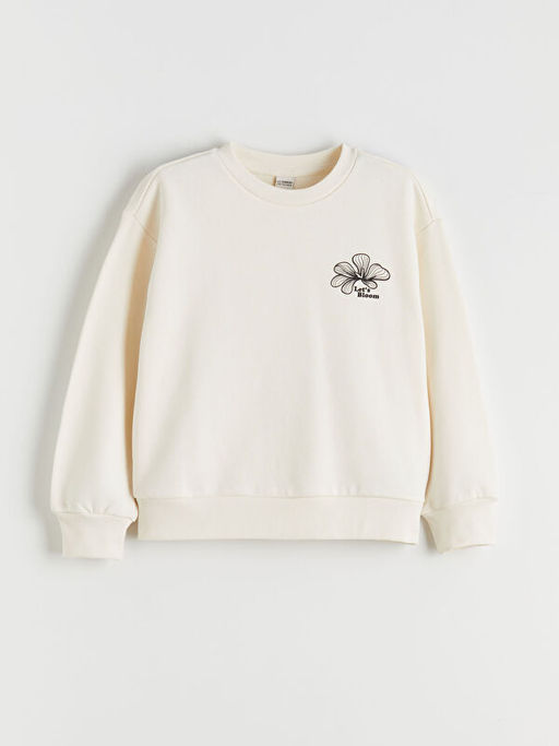 Bisiklet Yaka ?i?ekli K?z ?ocuk Sweatshirt