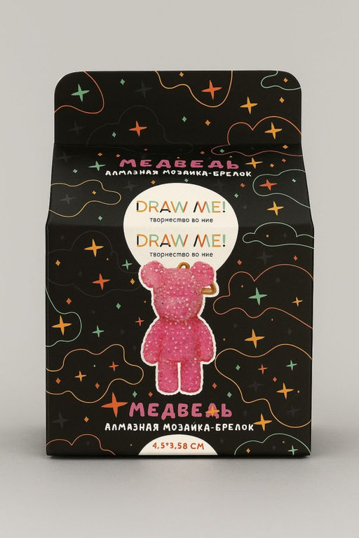 Алмазная мозаика на брелке Draw Me! Fuchsia bear, (4.5*3.5*8 см)