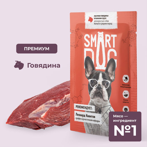 Паучи для взрослых собак малых и средних пород кусочки говядины в нежном соусе
