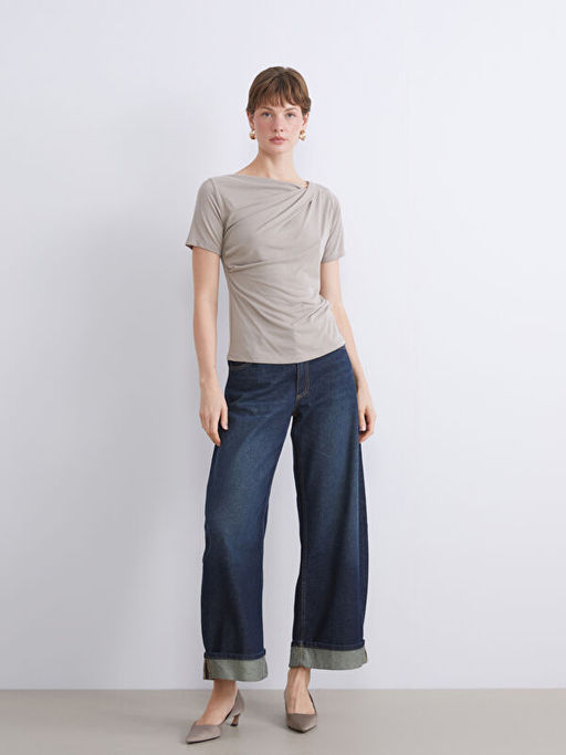 Bisiklet Yaka B?zg?l? Modal Kar???ml? Bluz