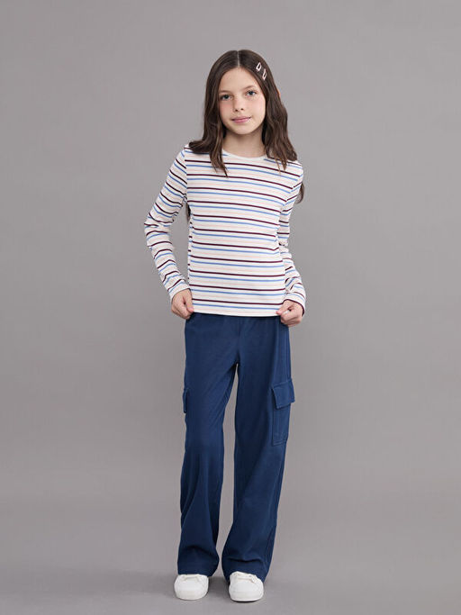 Beli Lastikli K?z ?ocuk Kargo Pantolon