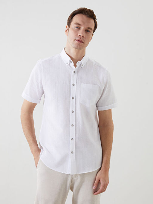 Regular Fit K?sa Kollu Arm?rl? Erkek Dokulu G?mlek