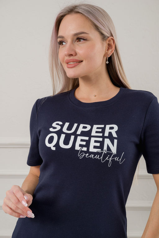 Пижама женская из бридж и футболки из интерлока Королева темно-синий - Амадэль фото 10