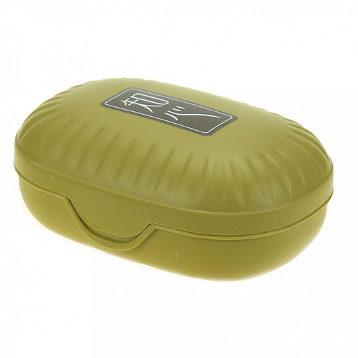 Мыльница настольная пластмассовая "Рельефная" овальная, 13,5х9х5,5см, с крышкой, матовый пластик, цвета микс, в п/эт пакете (Китай)