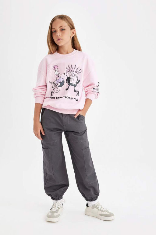 Толстовка свободного кроя с круглым вырезом для девочек Губка Боб - Defacto фото 2