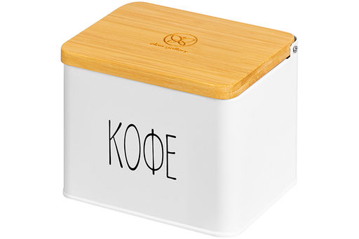 Емкость для хранения 1,5 л 14*11*11 см Кофе с откидной бамбуковой крышкой, белая - Elan gallery фото 6