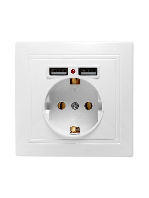 Розетка одноместная с 2×USB TANGO, 16 А, 250 В, IP 20, с заземлением, белая