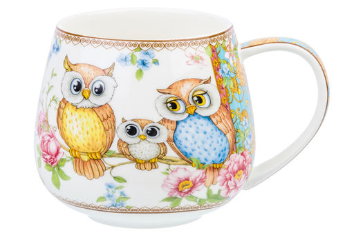 Кружка 400 мл 13*10*8,5 см "Совушки" бочонок NEW BONE CHINA