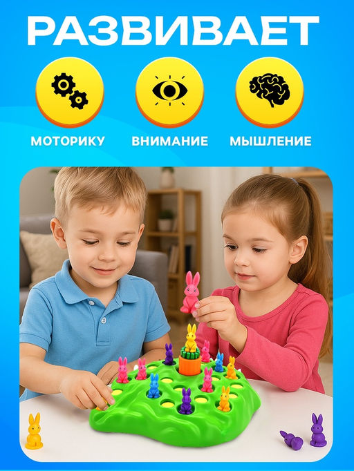 Настольная игра на внимательность Ушастые гонки, 24 карточки, 16 зайцев - Лас играс kids фото 13